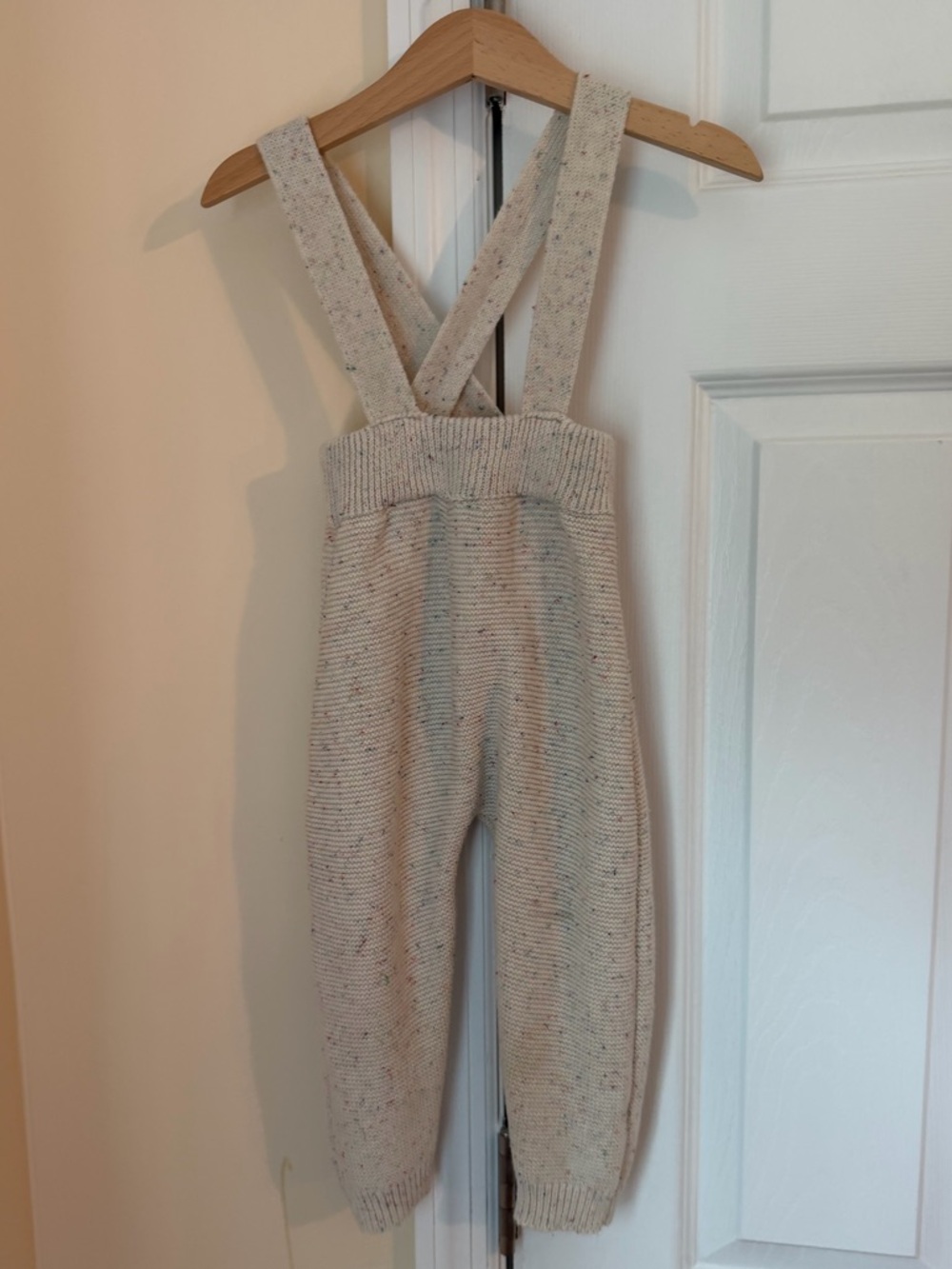 Kids Cream Knit Suspender Pants